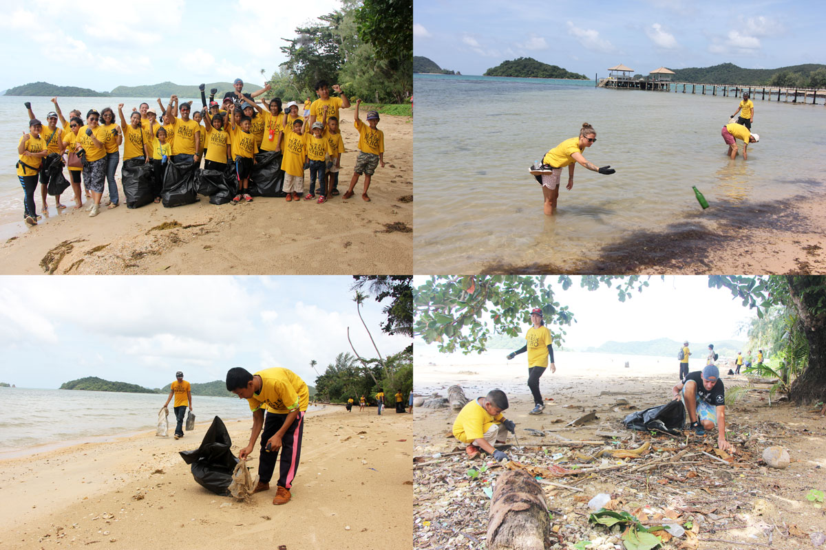 กลุ่ม Trash Hero Koh Mak นำผู้เข้ากิจกรรมส่งเสริมการท่องเที่ยวที่เป็นมิตรกับสิ่งแวดล้อม ของ อพท. เก็บขยะจากทะเลหาดอ่าวขาว เกาะหมาก จ.ตราด